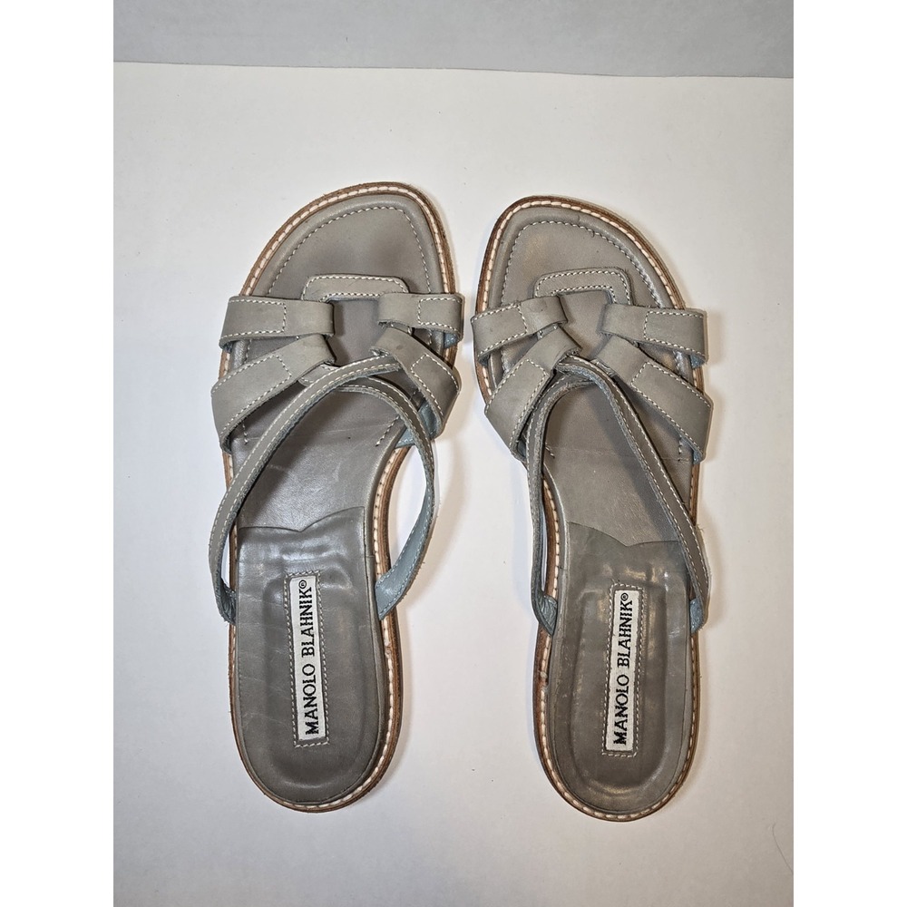 Manolo Blahnik Strappy Sage Green Leather Sandal Luxury Designer Sz 35 (US 5)